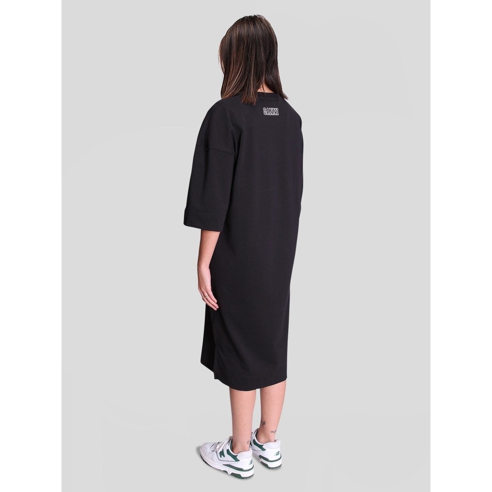 GANNI Software Black Oversized T-Shirt Midi Dress with Logo and Pocket